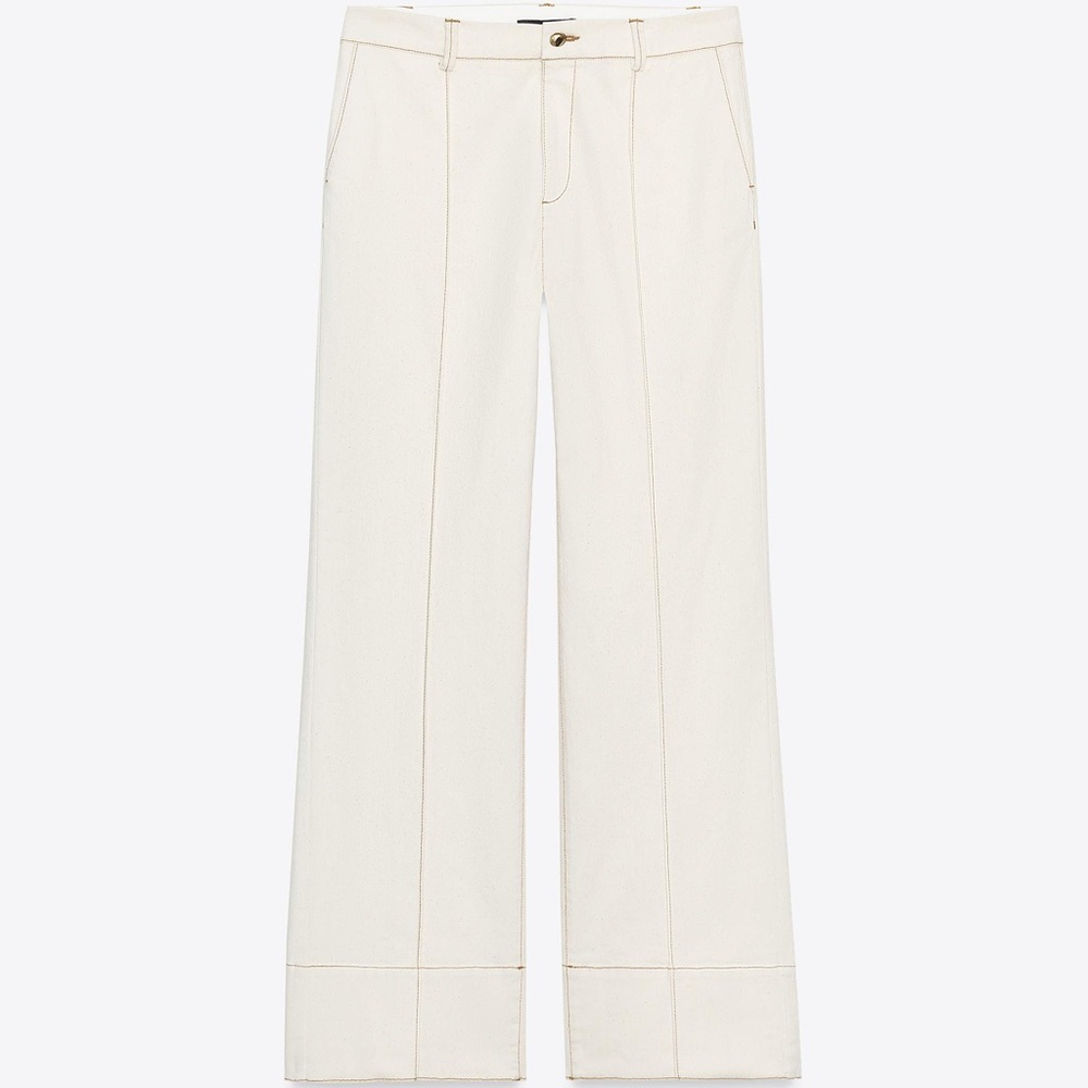 Zara Cream Wide-Leg Trousers